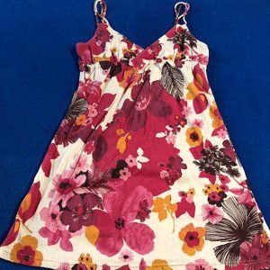 Aeropostale White Pink Floral Summer Double Spaghetti Strap Midi Dress Womens XL